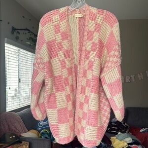 Altar'd State Pink and Cream Cardigan Sweater